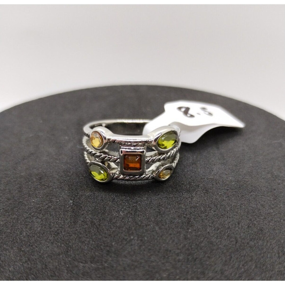 Silver Tone Ring - 8.5 Women's - Multicolor Glass Stones - Picture 1 of 5